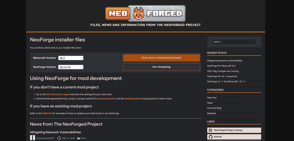 NeoForge公式ダウンロードページ