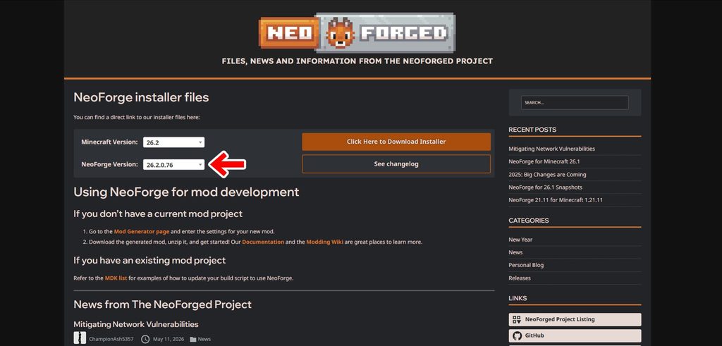 NeoForge Versionの選択
