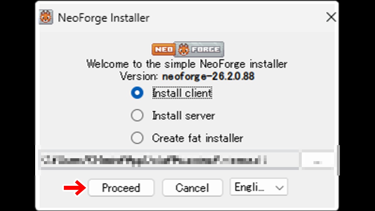 NeoForge InstallerのInstall client画面